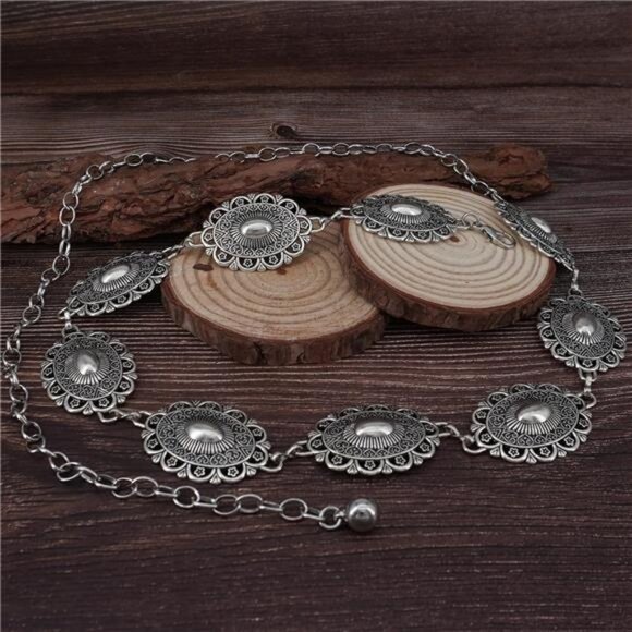 Sonya Western Concho Belt Cowgirl Necklace Dangle Earrings Jewelry set for Women - Picture 4 of 7